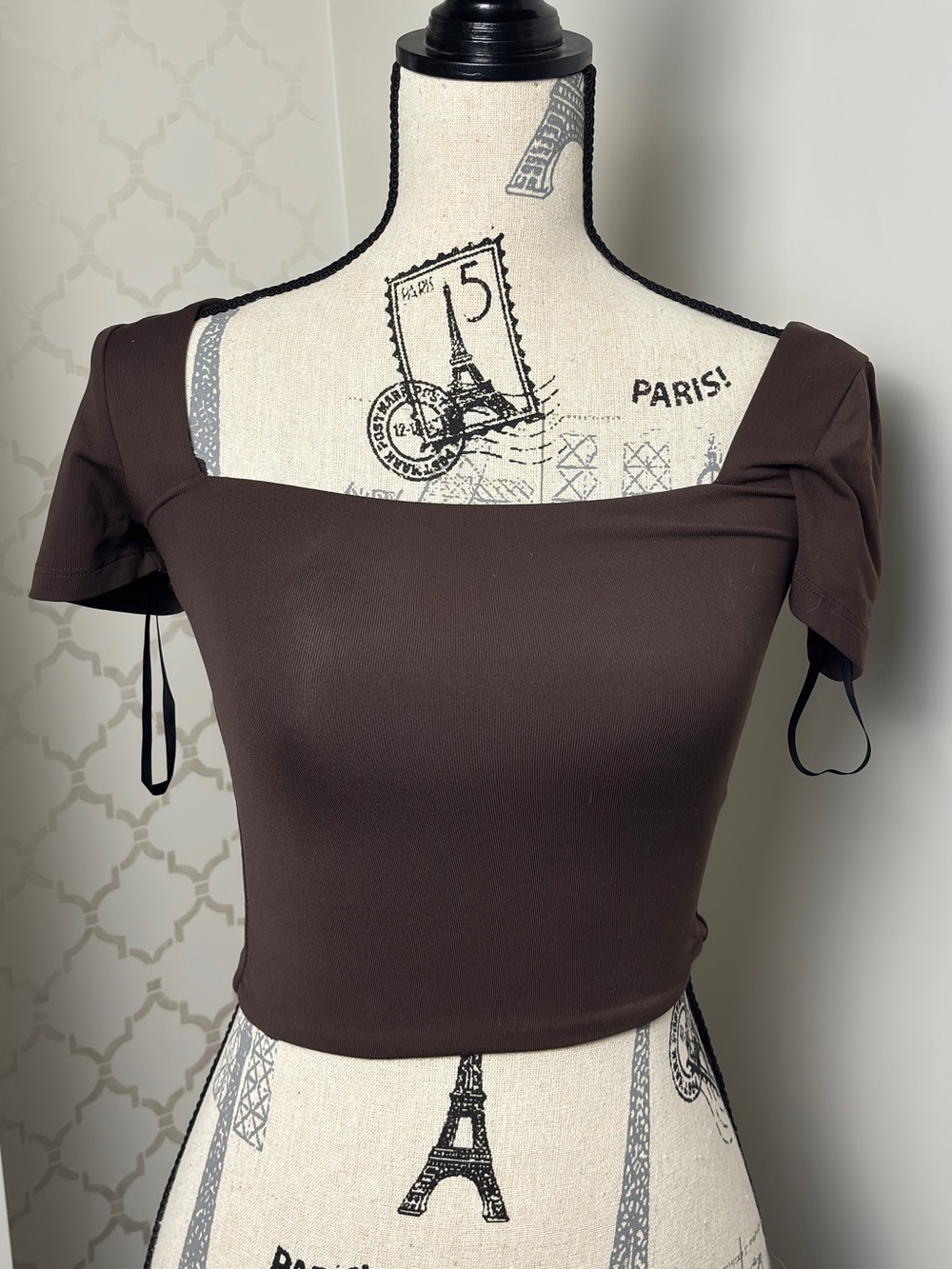 Brown contour square neck top